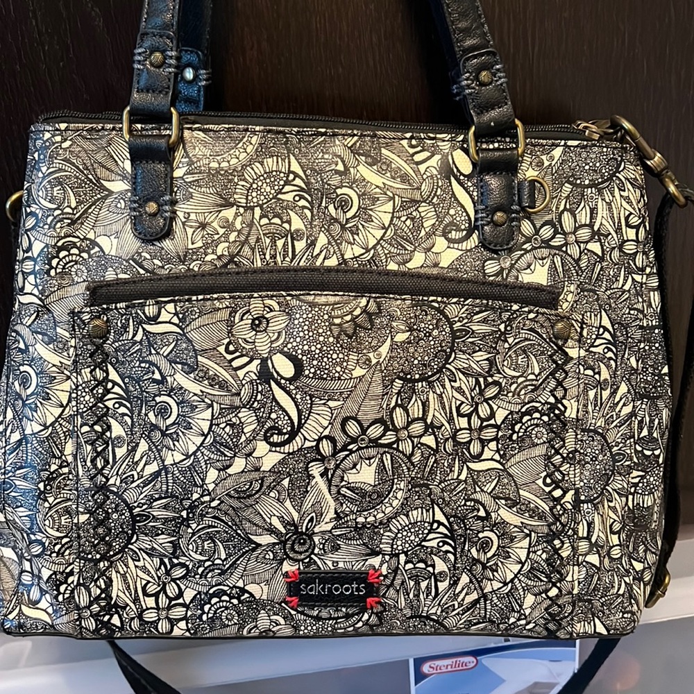 Sakroots Metro Coated Canvas Satchel Black and Cream